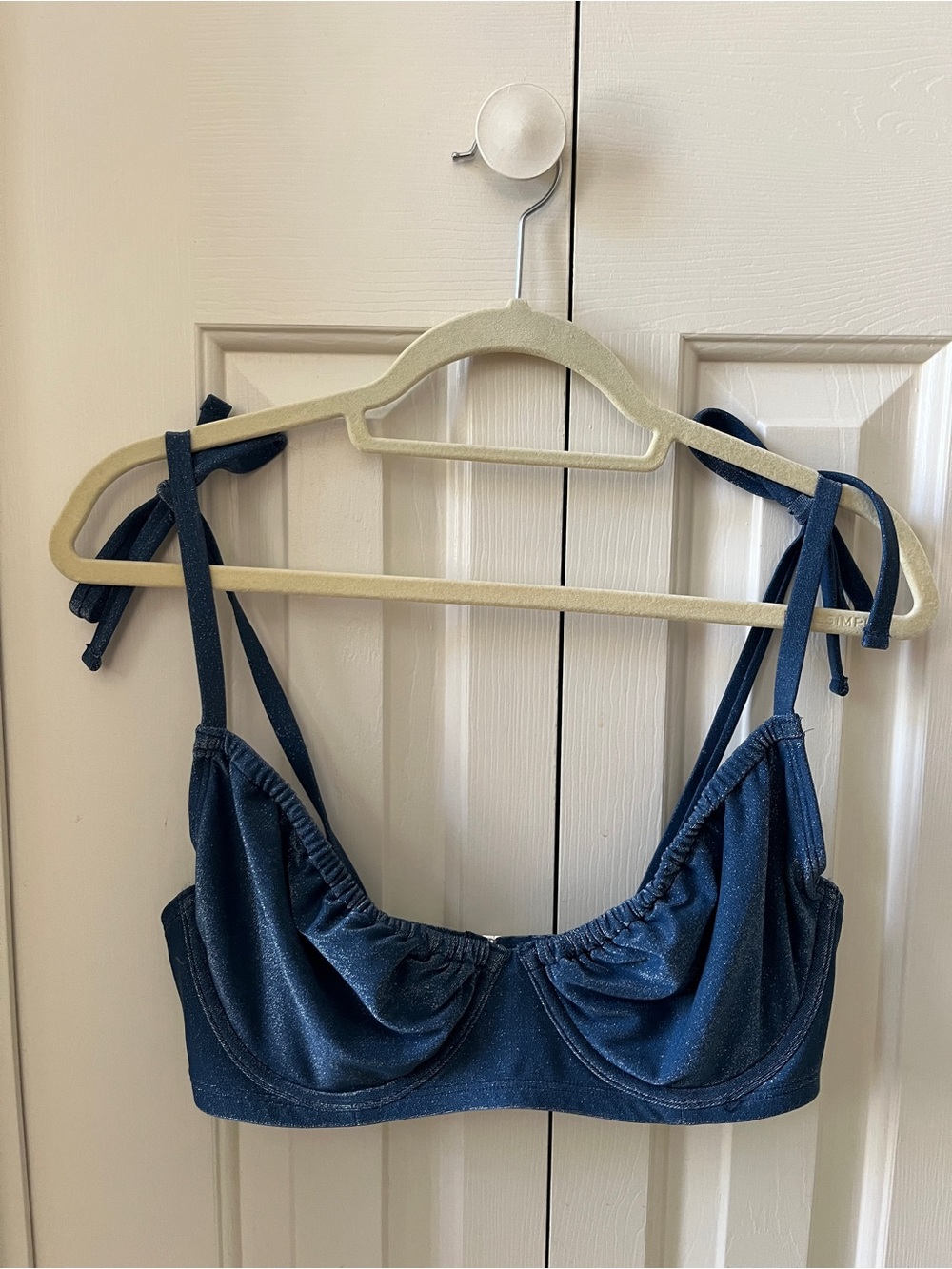 Abercrombie | Curve Love Shimmer Tie Strap Bikini Top (Small) | Blue